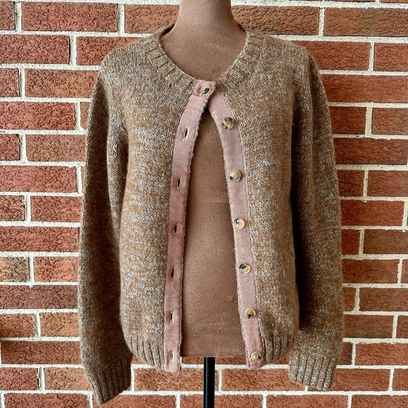 Josa Sweaters - Josa 100% Alpaca Knit Button Up Cardigan Sweater Brown Beige Crew, Size 2